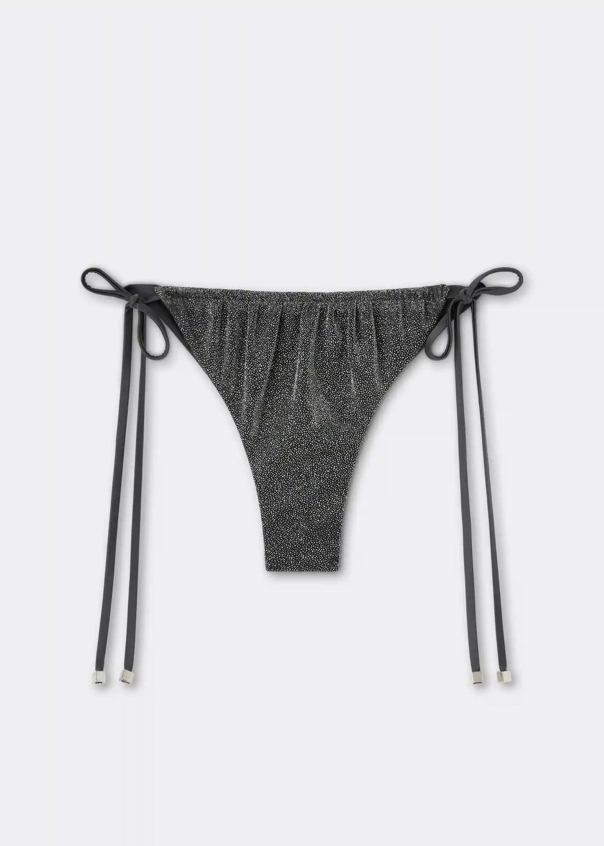 Brazilian String Swimsuit Bottom Silver Glitter