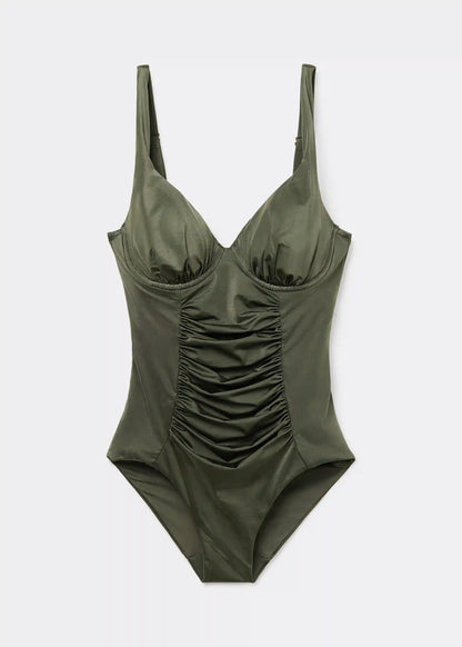 Shiny Satin Slimming One Piece Swimsuit