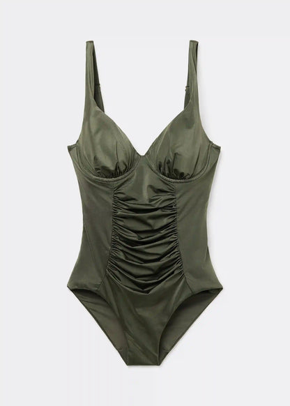 Shiny Satin Slimming One Piece Swimsuit