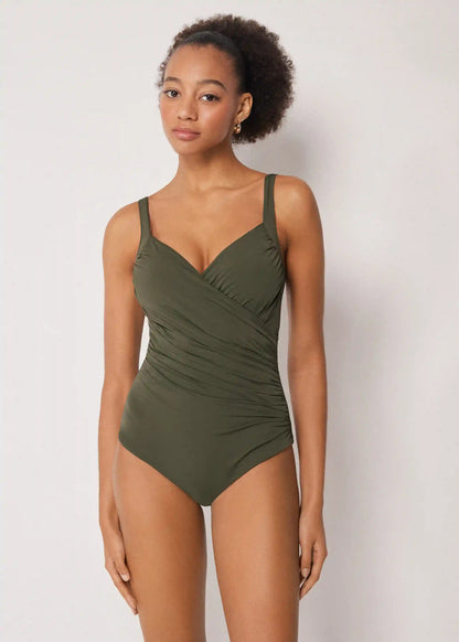 Slimming One-Piece Swimsuit Elegant Draping