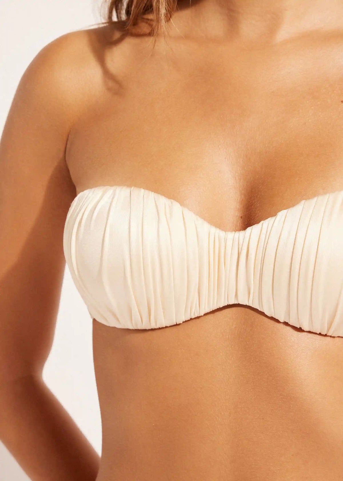 Graduated Padded Bandeau Swimsuit Top Shiny Satin
