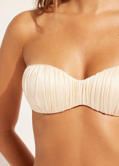 Graduated Padded Bandeau Swimsuit Top Shiny Satin