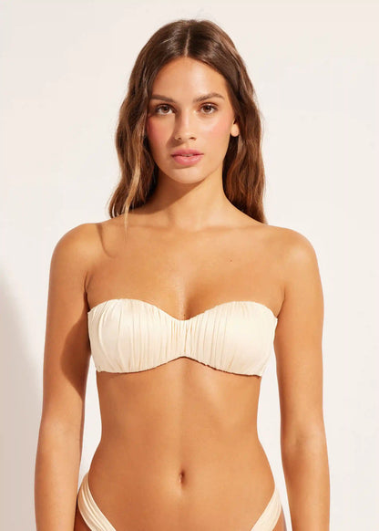 Graduated Padded Bandeau Swimsuit Top Shiny Satin