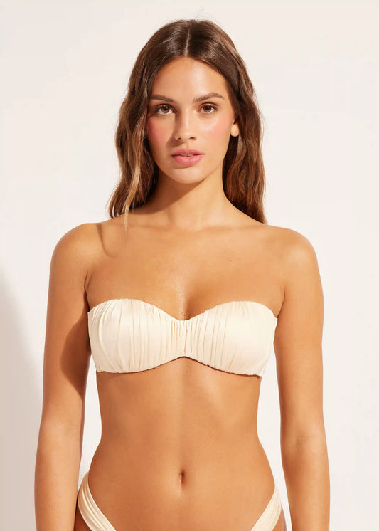 Graduated Padded Bandeau Swimsuit Top Shiny Satin