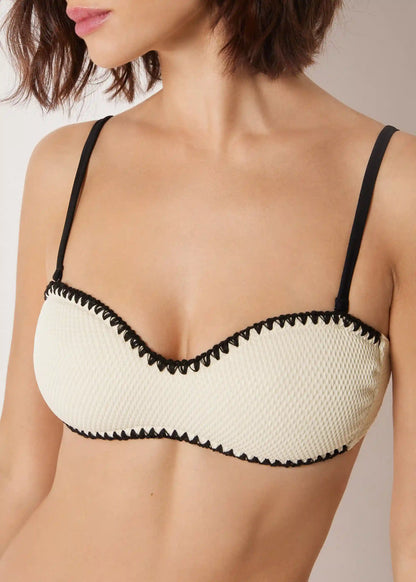 Bandeau Swimsuit Top Bicolor Embroidery
