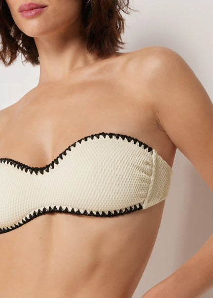 Bandeau Swimsuit Top Bicolor Embroidery