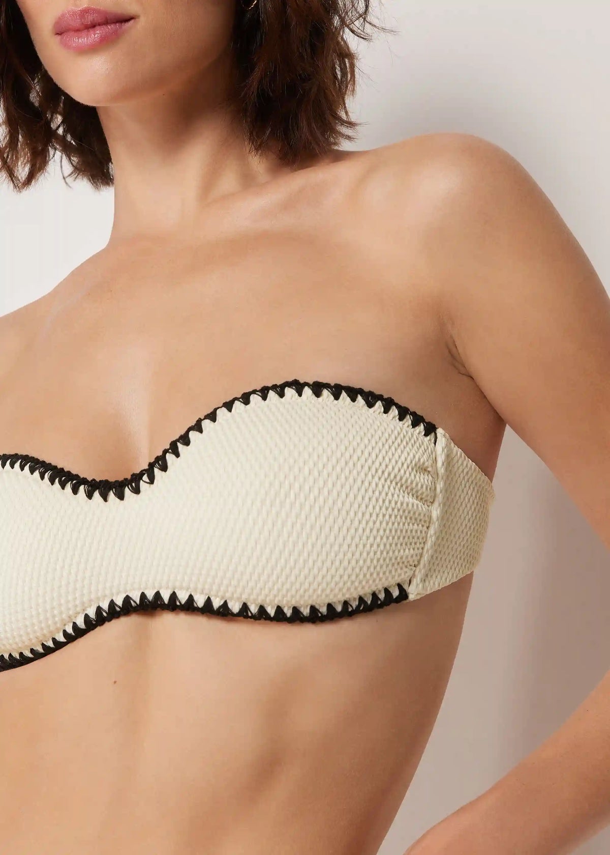 Bandeau Swimsuit Top Bicolor Embroidery