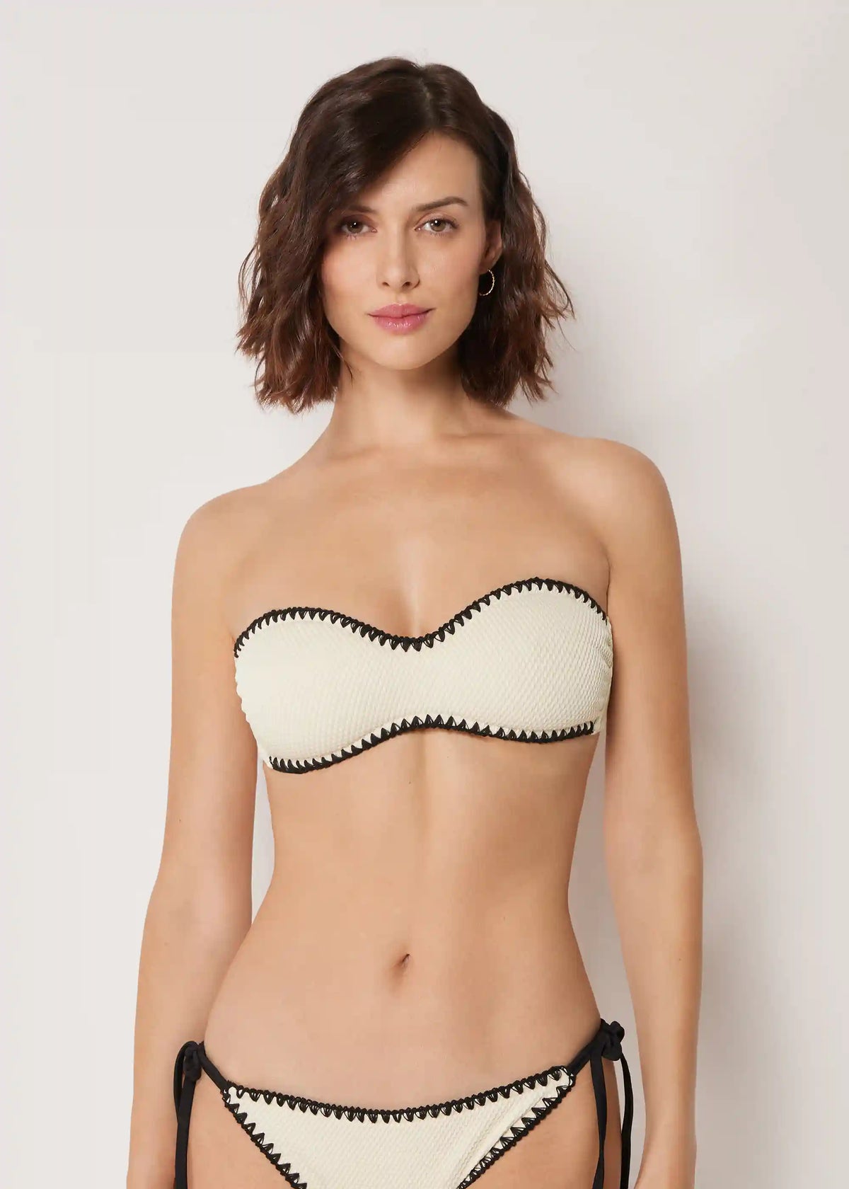 Bandeau Swimsuit Top Bicolor Embroidery