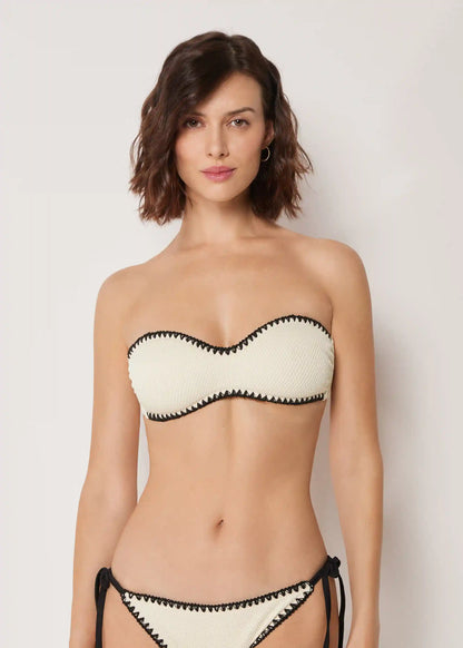 Bandeau Swimsuit Top Bicolor Embroidery