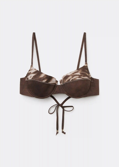 Push Up Swimsuit Top Brown Suede
