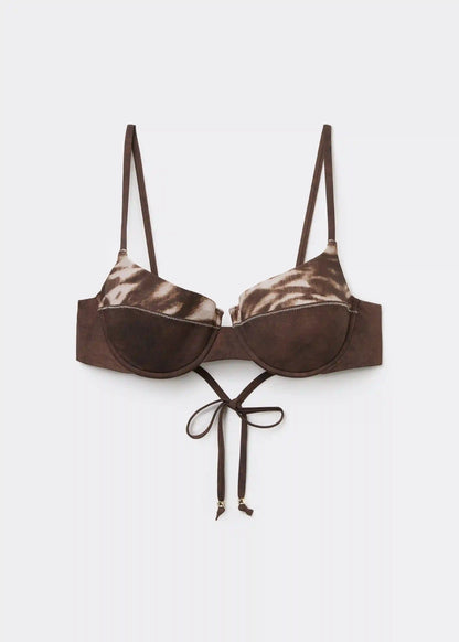 Push Up Swimsuit Top Brown Suede