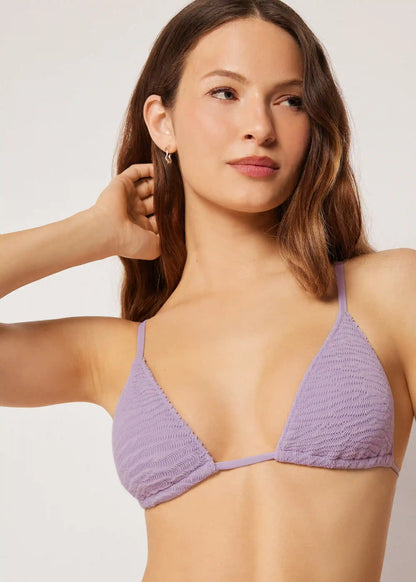 Removable Padding Triangle Swimsuit Top Crinkle Waves