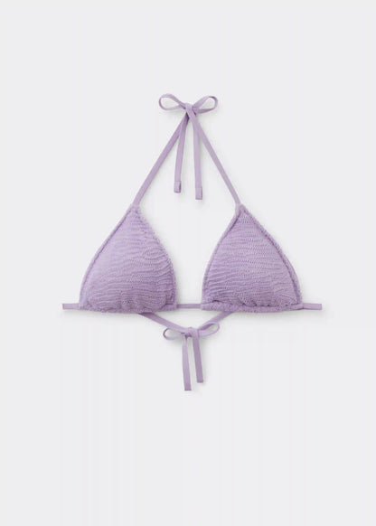 Removable Padding Triangle Swimsuit Top Crinkle Waves