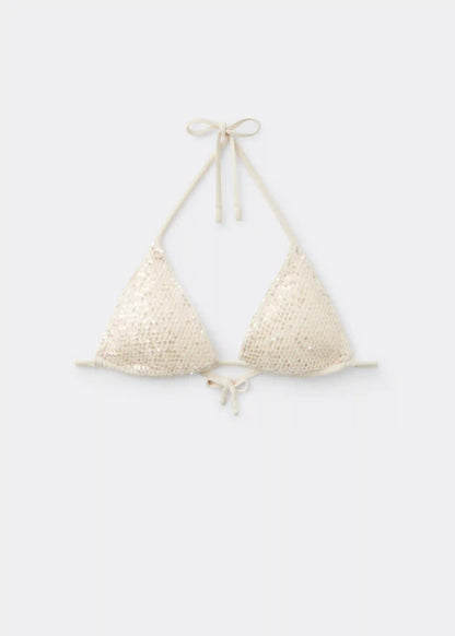 Triangle Swimsuit Top Sequin Net