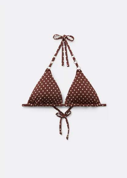Triangle Swimsuit Top Polka Dot Brown