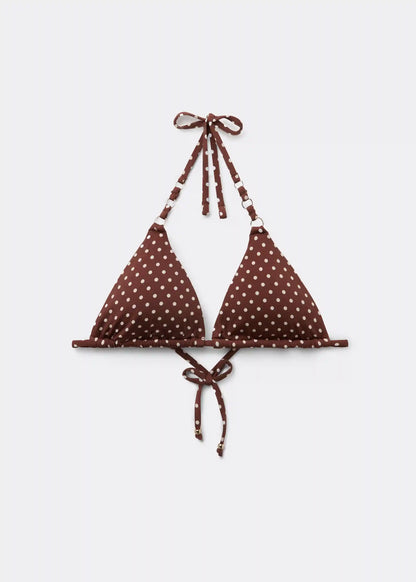 Triangle Swimsuit Top Polka Dot Brown