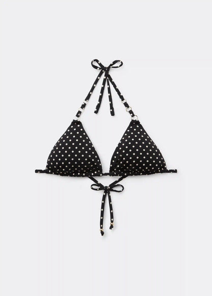 Polka Dot Black Triangle Bikini Top