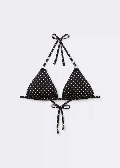 Polka Dot Black Triangle Bikini Top