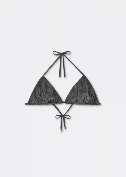 Triangle Swimsuit Top Silver Glitter
