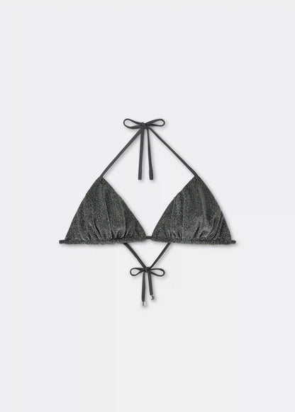 Triangle Swimsuit Top Silver Glitter