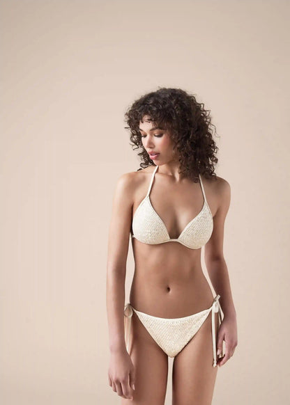 Padded Triangle Swimsuit Top Sequin Net