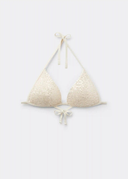 Padded Triangle Swimsuit Top Sequin Net