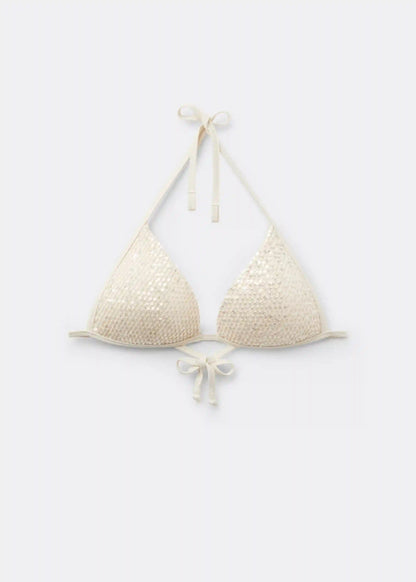 Padded Triangle Swimsuit Top Sequin Net