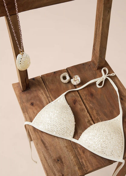 Padded Triangle Swimsuit Top Sequin Net