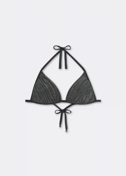 Graduated Padded Triangle Swimsuit Top Silver Glitter