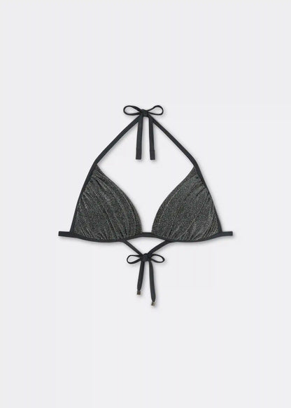 Graduated Padded Triangle Swimsuit Top Silver Glitter