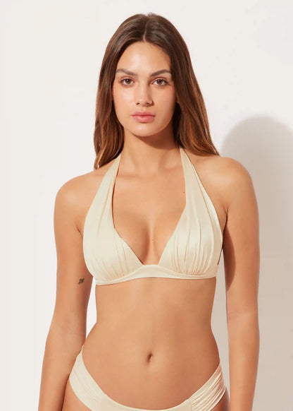 Shiny Satin Graduated Padding Triangle Swimsuit Top