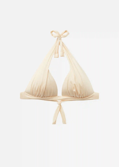 Shiny Satin Graduated Padding Triangle Swimsuit Top