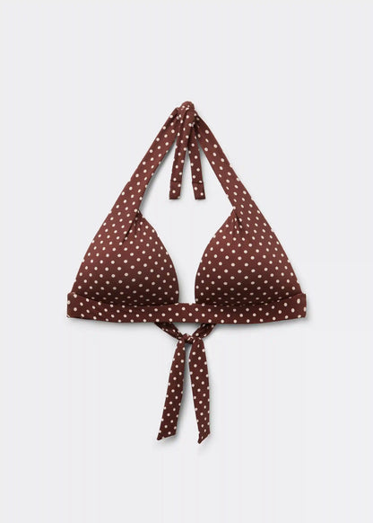 Padded Triangle Swimsuit Top Polka Dot Brown