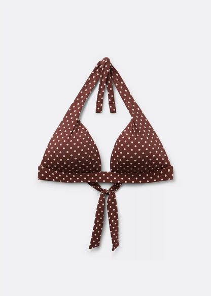 Padded Triangle Swimsuit Top Polka Dot Brown