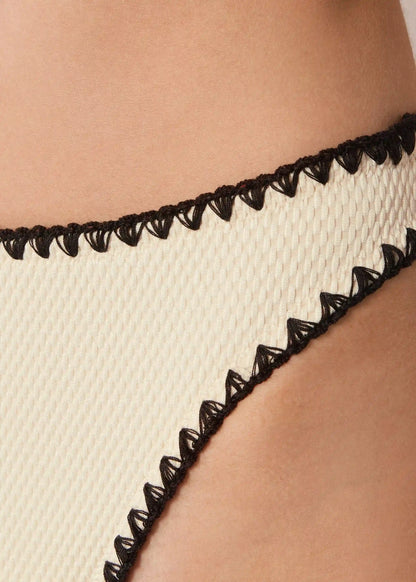 High Waist Brazilian Swimsuit Bottom Bicolor Embroidery