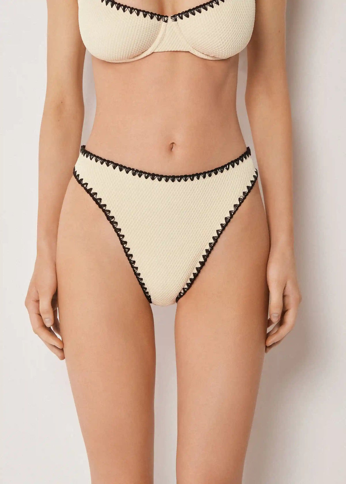 High Waist Brazilian Swimsuit Bottom Bicolor Embroidery