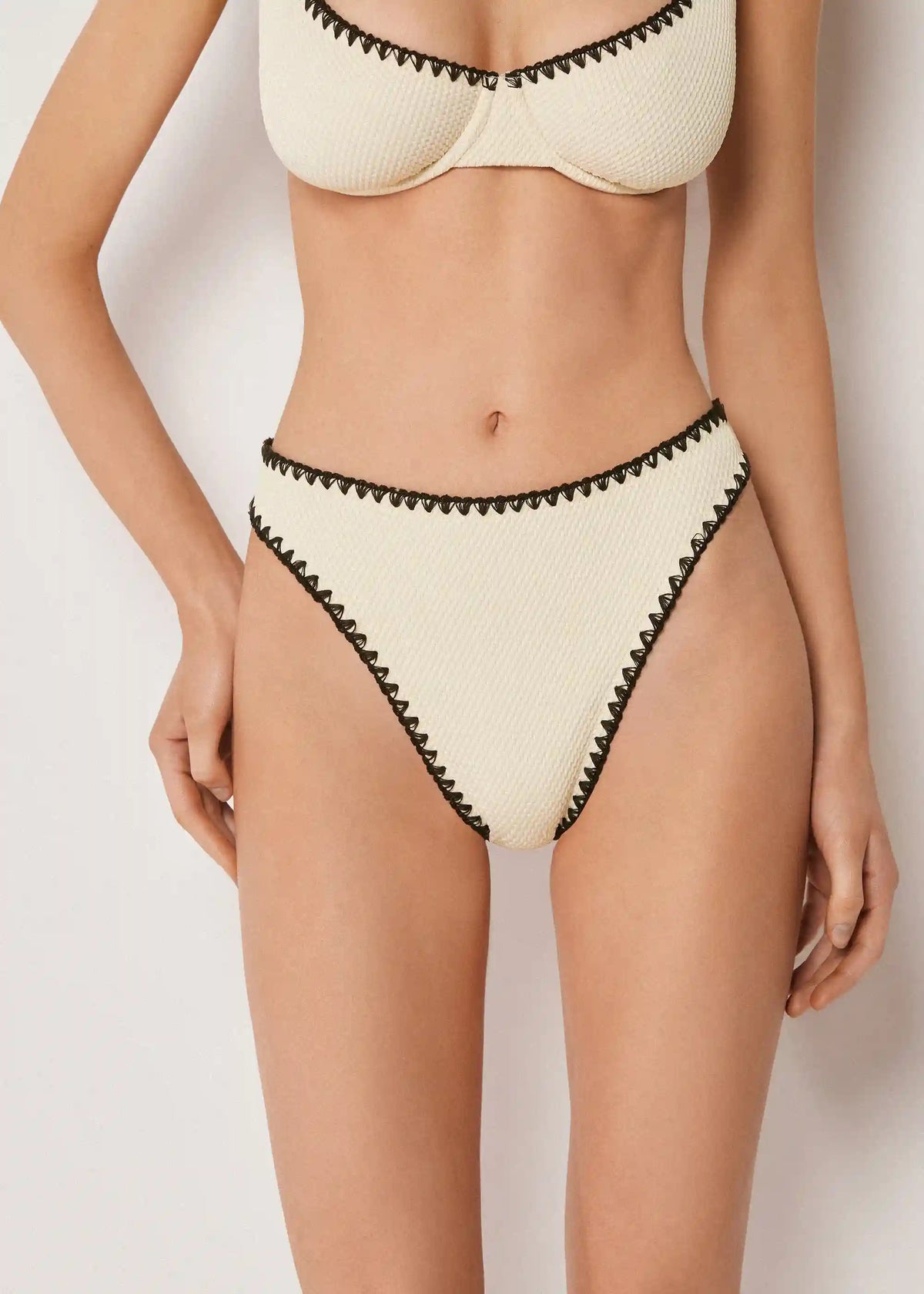 High Waist Brazilian Swimsuit Bottom Bicolor Embroidery