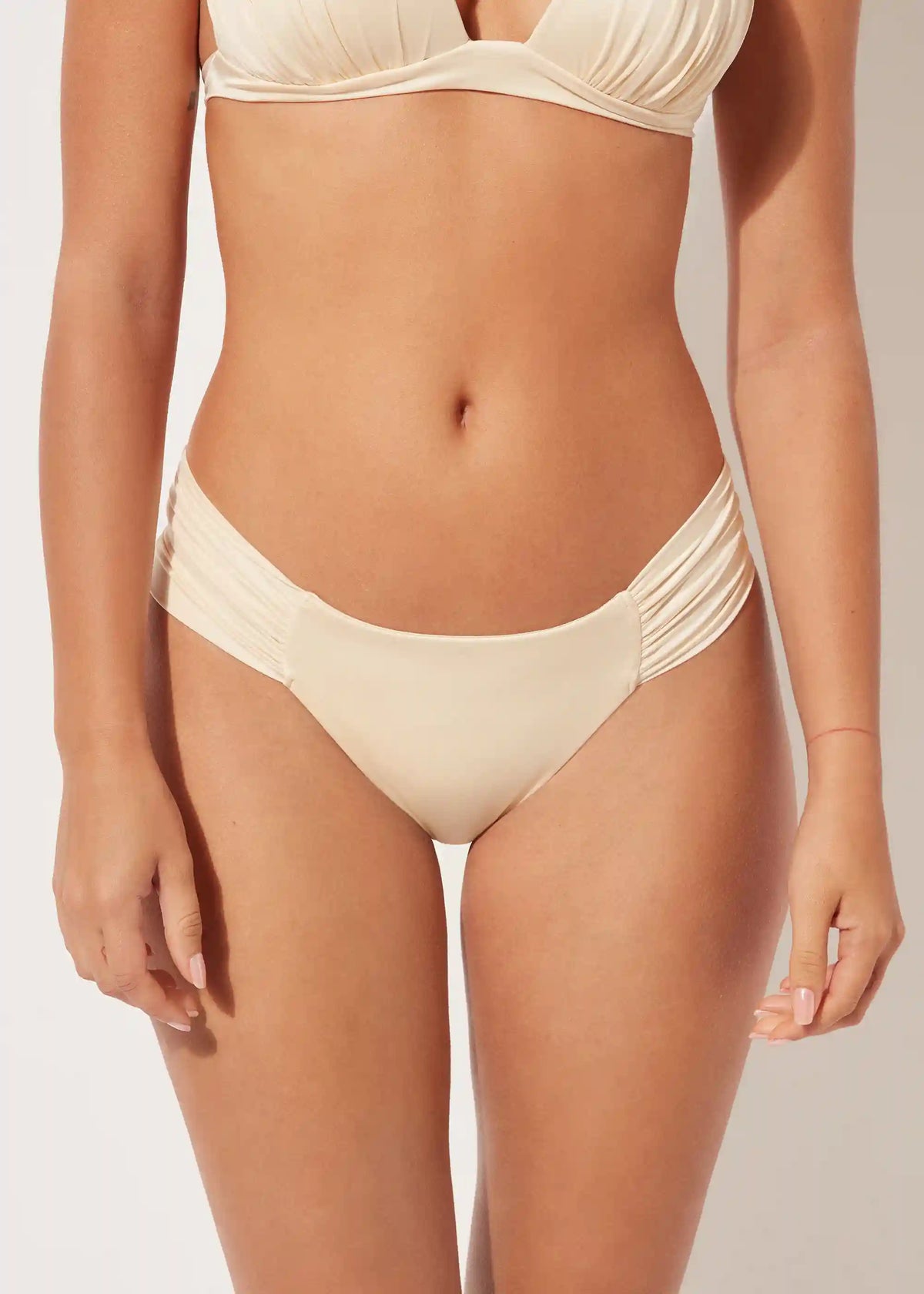 Shiny Satin Draped Brazilian Swimsuit Bottom