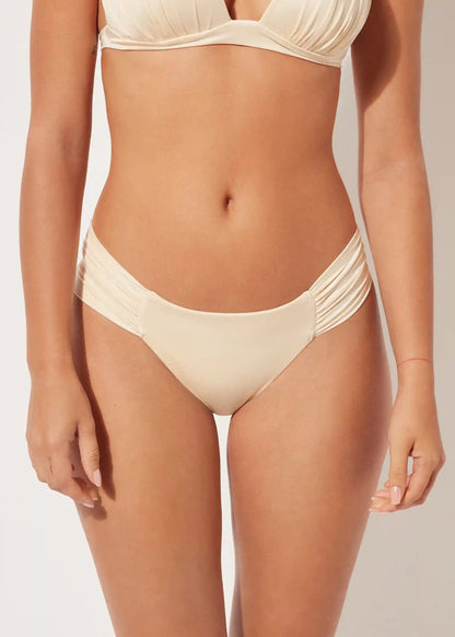 Shiny Satin Draped Brazilian Swimsuit Bottom