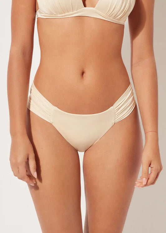 Shiny Satin Draped Brazilian Swimsuit Bottom