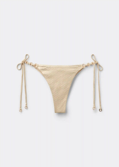 Tied Brazilian Swimsuit Bottoms Gold Waves