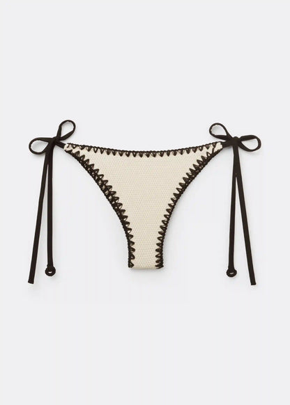 Brazilian String Swimsuit Bottom Bicolor Embroidery