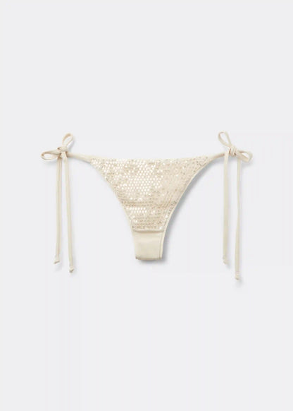 Brazilian String Swimsuit Bottom Sequin Net