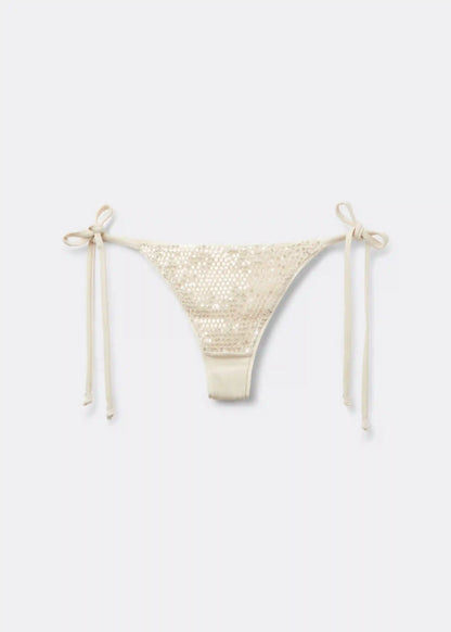 Brazilian String Swimsuit Bottom Sequin Net