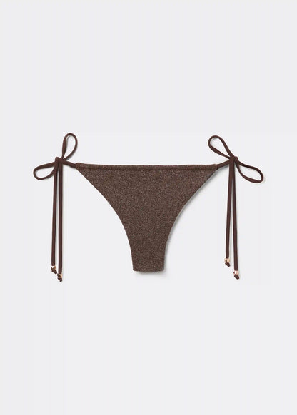 Brazilian String Swimsuit Bottom Brown Glitter