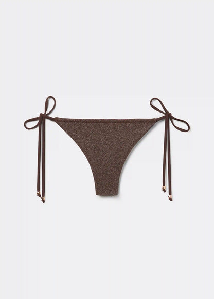 Brazilian String Swimsuit Bottom Brown Glitter