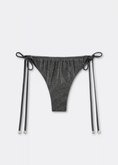 Brazilian String Swimsuit Bottom Silver Glitter