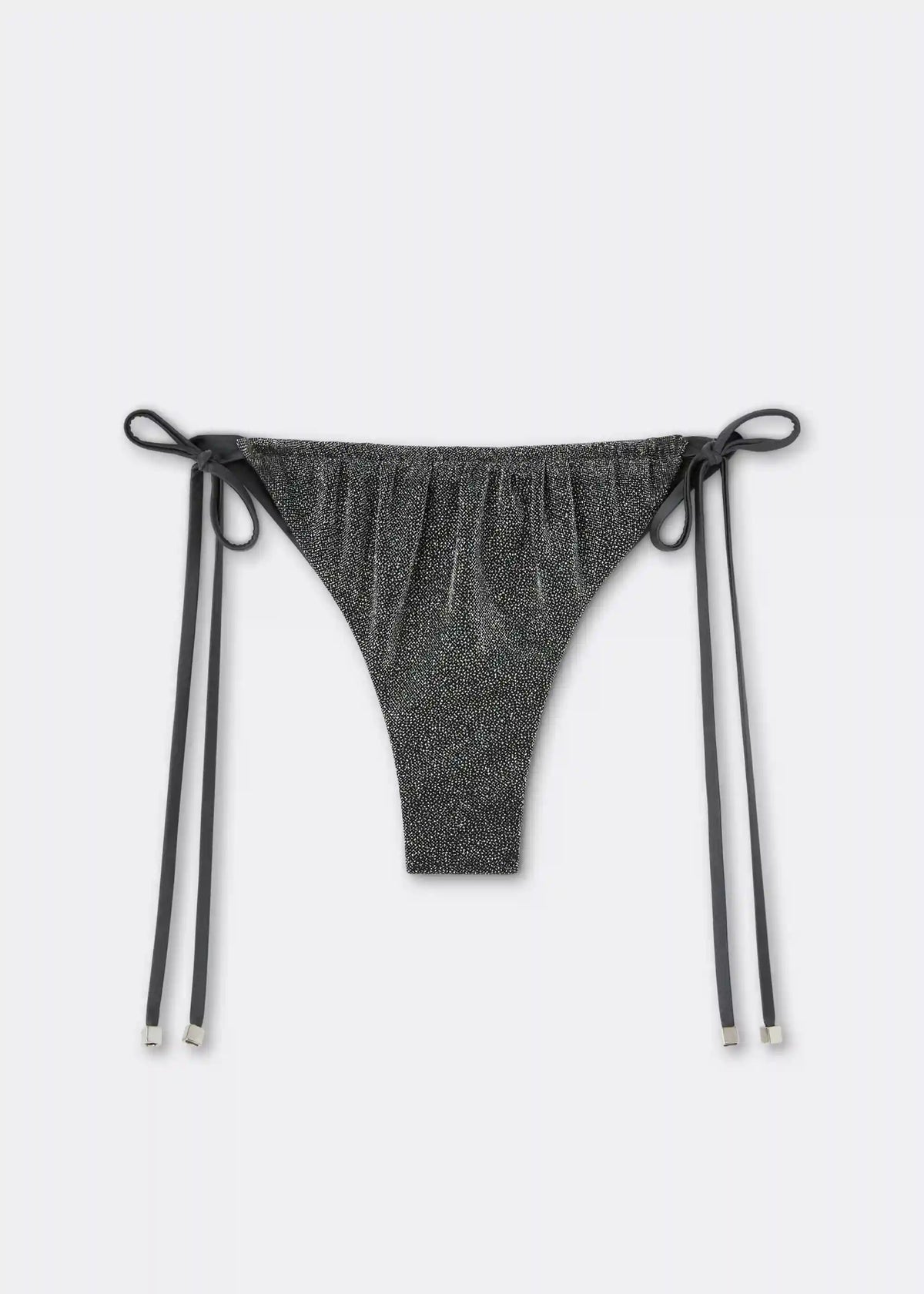 Brazilian String Swimsuit Bottom Silver Glitter