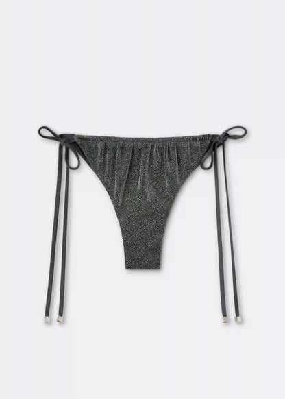 Brazilian String Swimsuit Bottom Silver Glitter