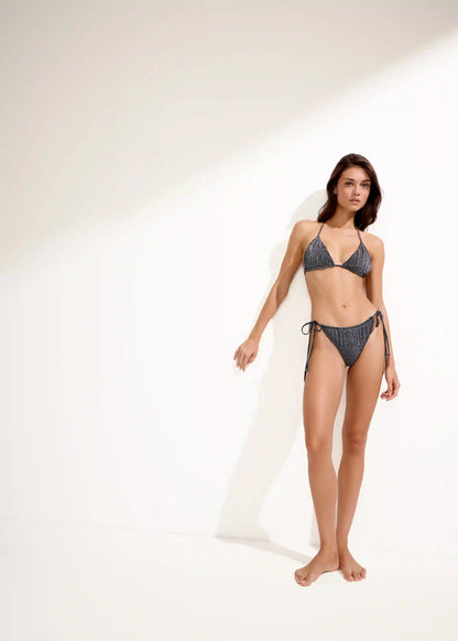 Brazilian String Swimsuit Bottom Silver Glitter